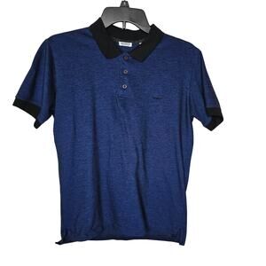 MARCS Mercerized Cotton Polo Shirt Men Medium Blue Black Short Sleeve